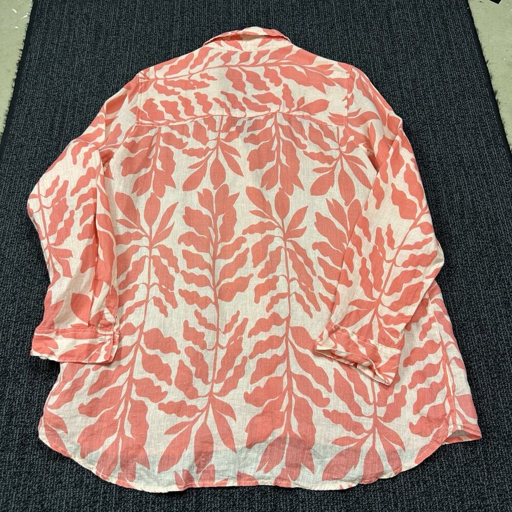 Rachel Zoe Top Womens Large Coral Pink Shadow Leaves Tropical Beachy Casual - Picture 4 of 5